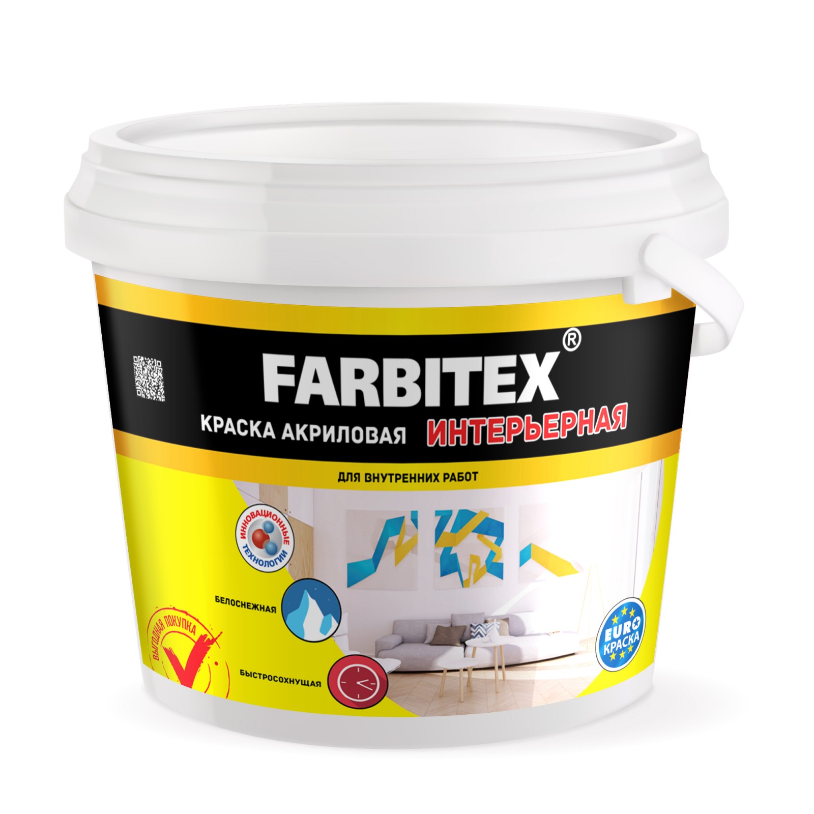 Краска акриловая интерьерная 3 кг Farbitex - фото - 1