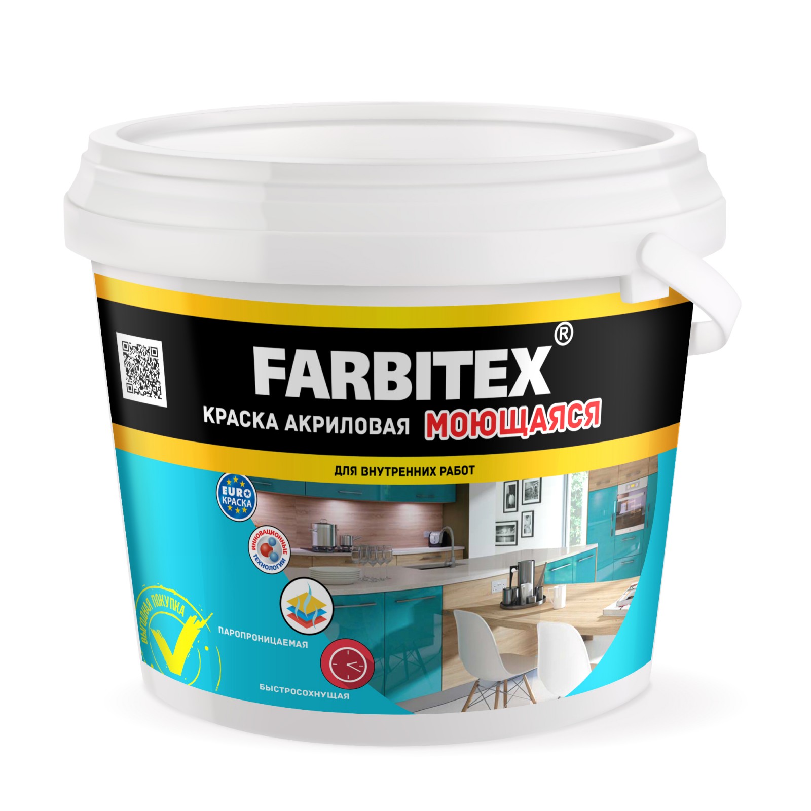 Краска акриловая моющаяся 3 кг Farbitex - фото - 1