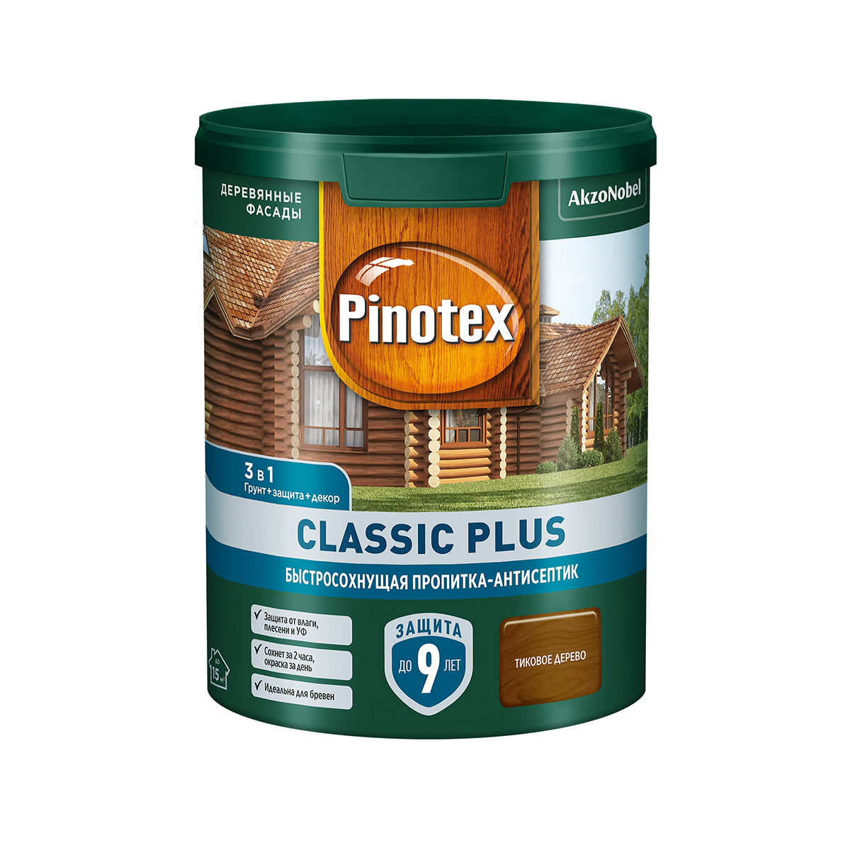 OMNITEX (PINOTEX) CLASSIC PLUS пропитка-антисептик быстросохнущая 3 в 1, тиковое дерево 0,9л - фото - 1