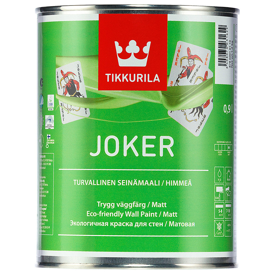 Краска ДЖОКЕР моющаяся акрилат. мат. база С 0,9 л. TIKKURILA - фото - 1