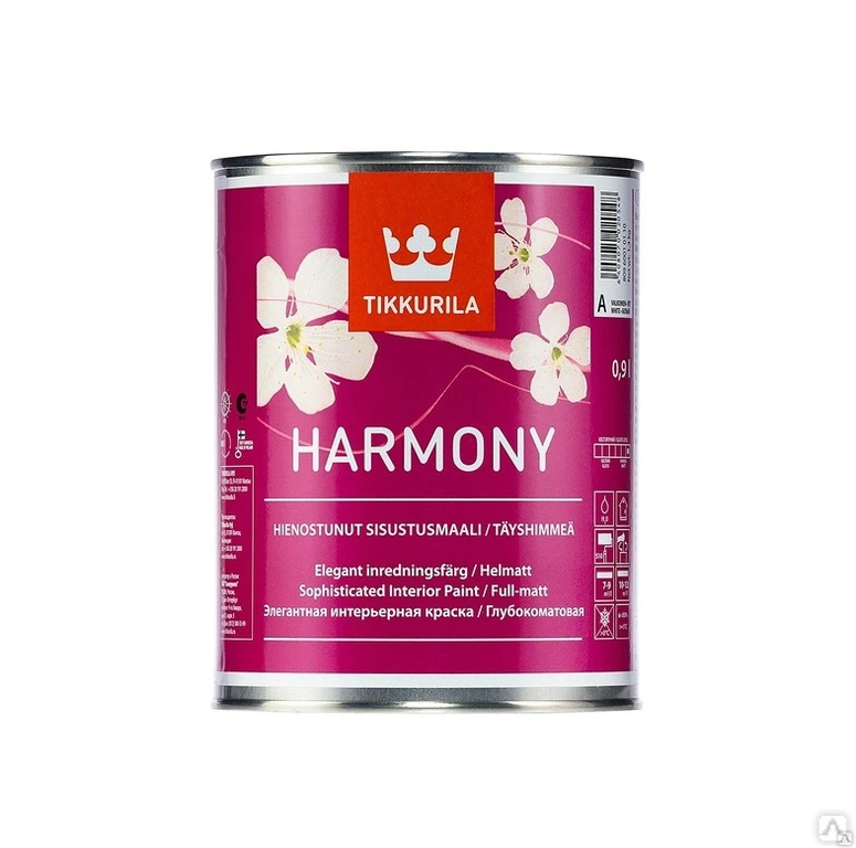 Краска ГАРМОНИЯ для стен и потолков акрилат. гл/мат. база А, 0.9л TIKKURILA - фото - 1