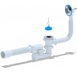 Сифон АНИ для ванны регулируемый с выпуском 1 1/2"*40, с переливом, с гибкой трубой 40/50 Е255 - фото - 2