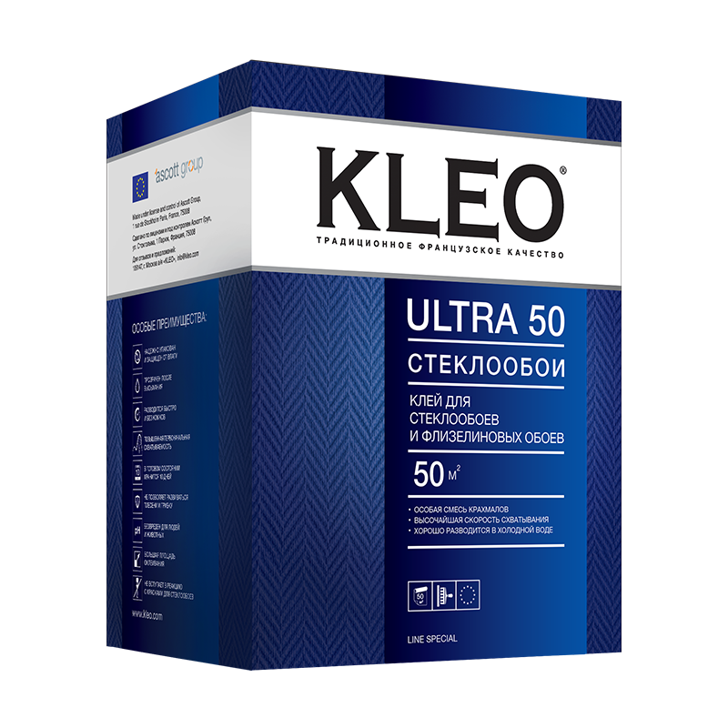 Клей KLEO ULTRA 50 для стеклообоев и флизелиновых обоев 500гр, 50м2 - фото - 1