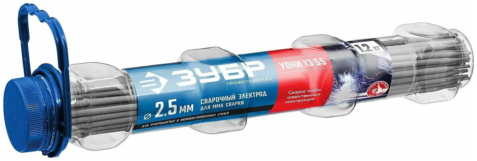 Электрод сварочный ЗУБР УОНИ 13/55 с основным покрытием, для ММА сварки, d 2.5 х 350 мм, 1,2 кг - фото - 1
