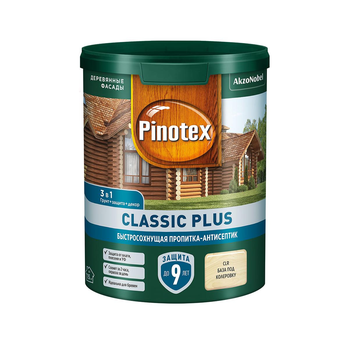 PINOTEX CLASSIC PLUS пропитка-антисептик быстросохнущая 3 в 1, база под колеровку 0,9л - фото - 1