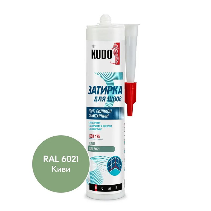 Герметик-затирка для швов KUDO HOME силиконовый санитарный киви RAL 6021 280мл KSK-175 - фото - 4