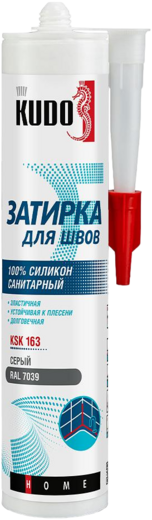 Герметик-затирка для швов KUDO HOME силиконовый санитарный серый RAL 7039 280мл KSK-163 - фото - 4