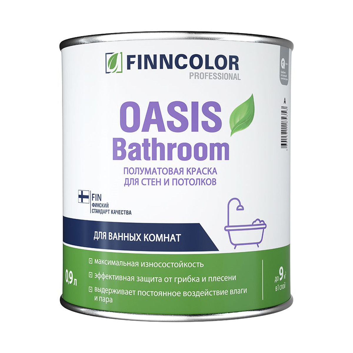 Краска для влажных помещений Oasis Bathroom FINNCOLOR 0,9л белый (база А) - фото - 1