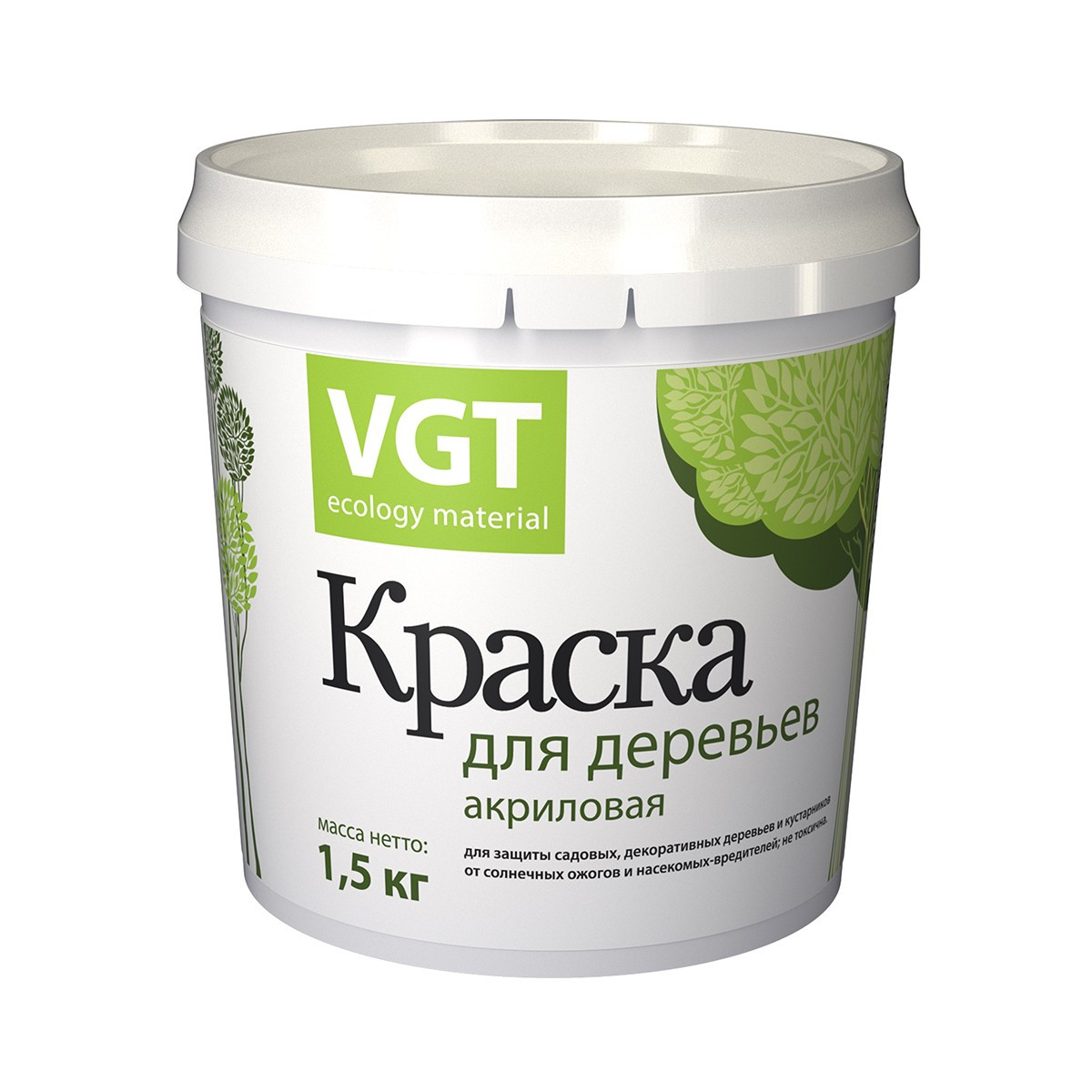 Краска ВД АК-1180 для садовых деревьев акриловая, матовая 1,5кг 