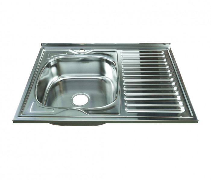 Мойка нержавейка MIXLINE 60х60 левая, выпуск 3 1/2 , толщ. 0,6 мм 16см с сифоном - фото - 2