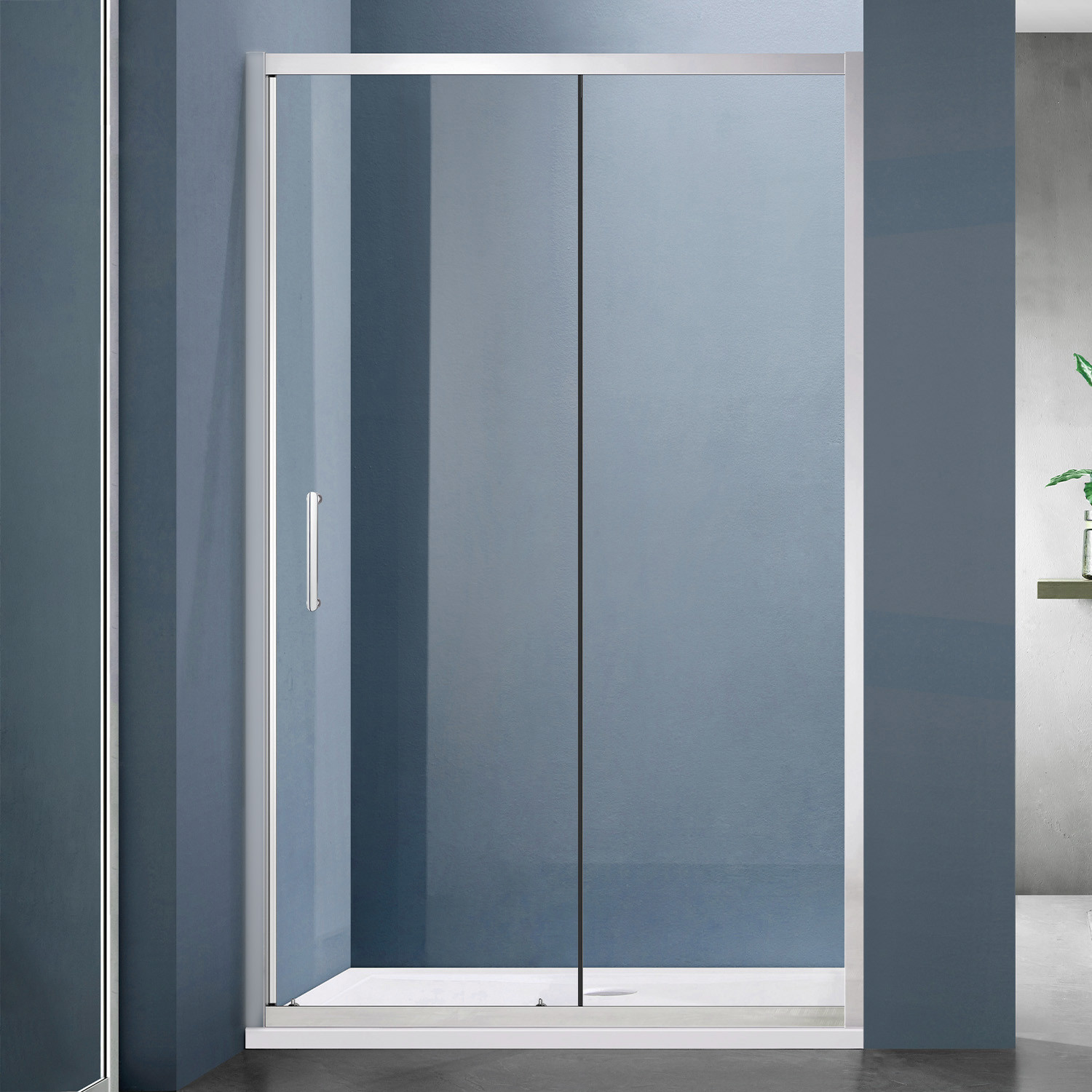 Душевое ограждение SANTREK AQUA Lea- DF-1200-C-Brushed 1200*1850 Прямое стекло Прозр 5мм, профиль Сатин - фото - 1