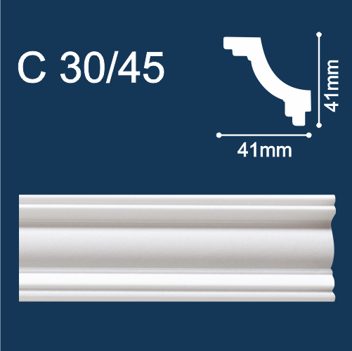 Плинтус потолочный экструд.Солид С30/45 белый 41*41мм*2м - фото - 1