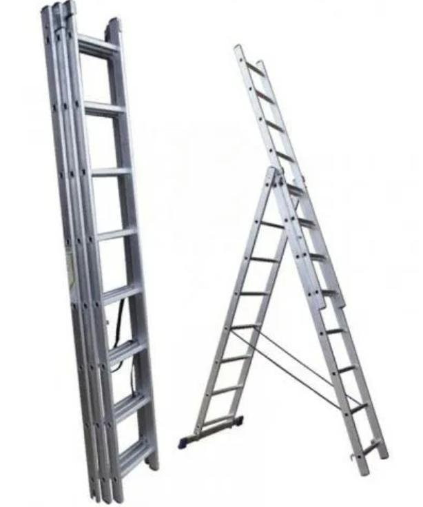 Лестница, 3 х 9 ступеней, алюминиевая, трехсекционная, Россия// Сибртех - фото - 1