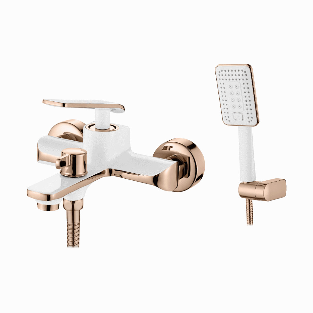 3274WR Смеситель для ванны Ledeme кор. нос (белый/роз.золото) - фото - 1
