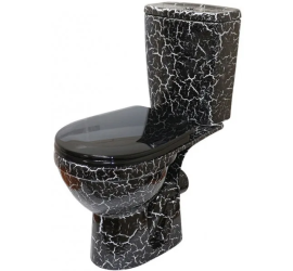 Унитаз -компакт "РИО", у/в, 2-реж, сид. ПП, декор черный КРАКЕЛЮР КИРОВ - фото - 1