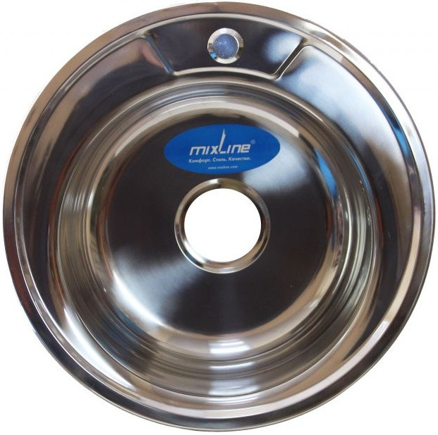 Мойка нержавейка MIXLINE круглая выпуск 3 1/2 d49 толщ. 0,8 с сифоном - фото - 1