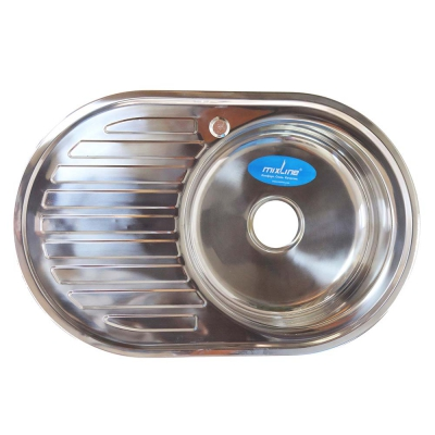 Мойка нержавейка MIXLINE овал 77х50 правая, выпуск 3 1/2 толщ. 0,6 с сифоном - фото - 2
