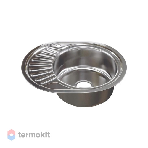 Мойка нержавейка MIXLINE овал 57*45 правая, выпуск 3 1/2 толщ. 0,6 с сифоном - фото - 2