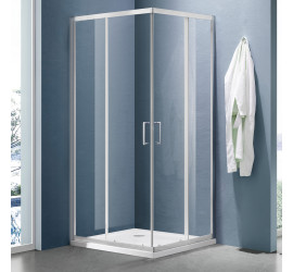 Душевое ограждение SANTREK AQUA Lea-CR-1000-C-Brushed 1000*1000*1850 Г-обр. стекло Прозр 5мм, профиль Сатин - фото - 1