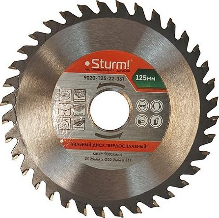 Диск пильный Sturm 125*22*36 зубьев, твердосплавные напайки 9020-125-22-36 - фото - 1