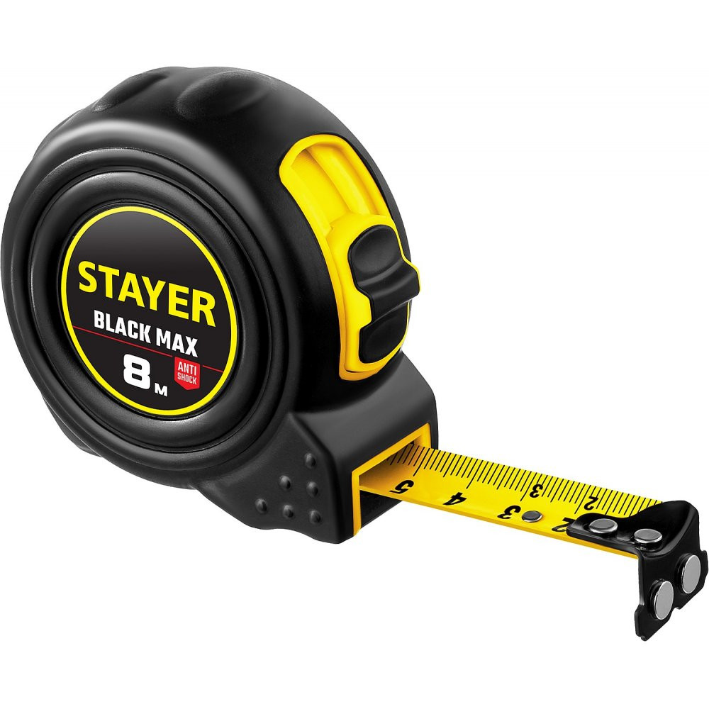 Рулетка Stayer BlackMax с двумя фиксаторами 8 м х25 мм Professional 3410-08_z02	 - фото - 1