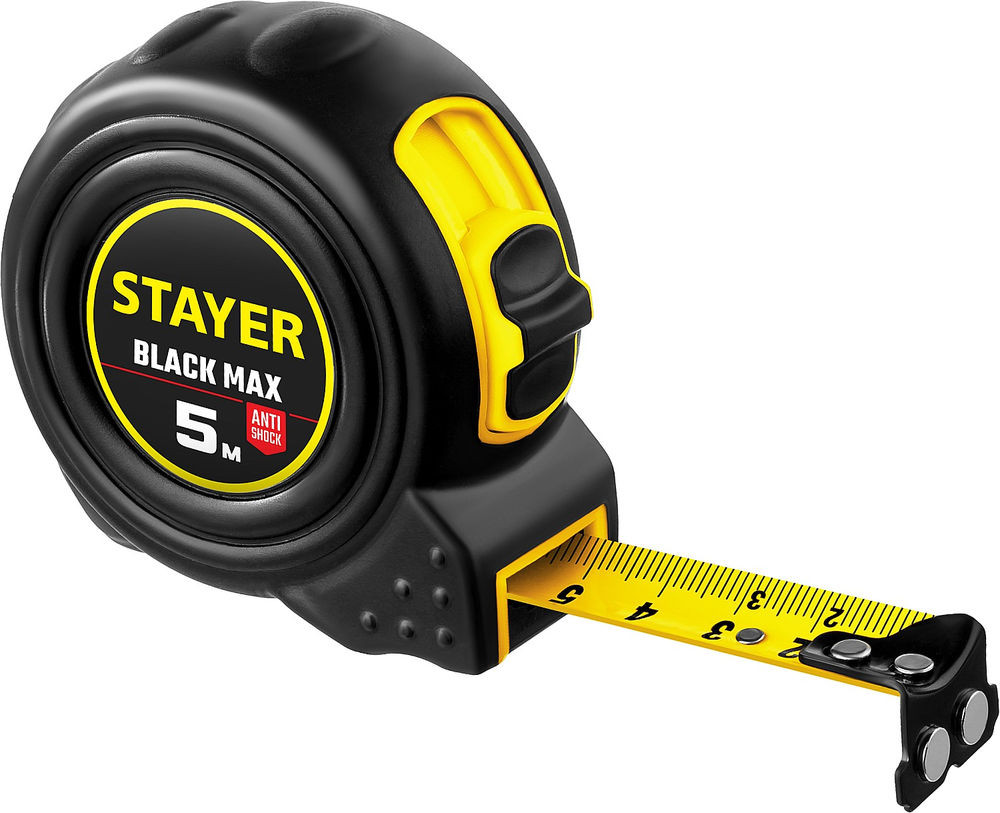 Рулетка Stayer BlackMax с двумя фиксаторами 5 м х19 мм Professional 3410-05_z02	 - фото - 1