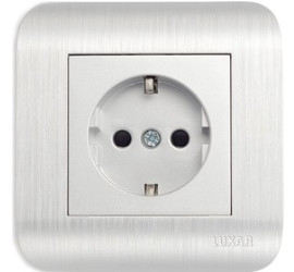 Розетка LUXAR Deco с/у с з/к серебро с рифленой рамкой, 250В 16А (10.025.03) - фото - 1