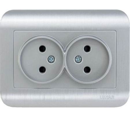 Розетка LUXAR Deco с/у двойная без з/к серебро с рифленой рамкой, 250В 16А (10.035.03) - фото - 1