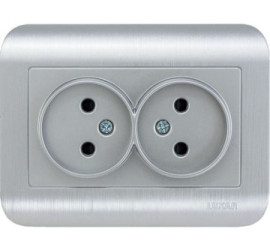 Розетка LUXAR Deco с/у двойная без з/к серебро с рифленой рамкой, 250В 16А (10.035.03) - фото - 1